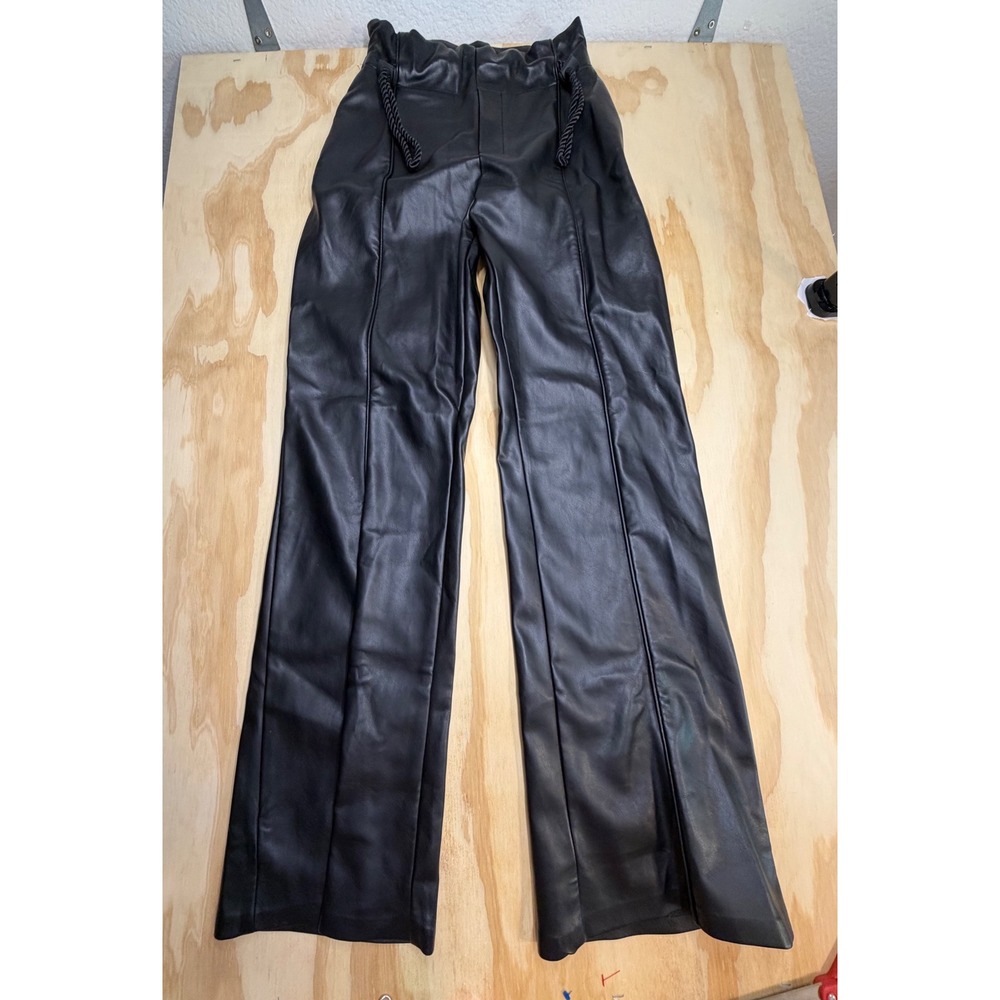 Maniere De Voir Black Faux Leather Flare Pants High Waist US 2 UK 6 EU 34 - Picture 4 of 12